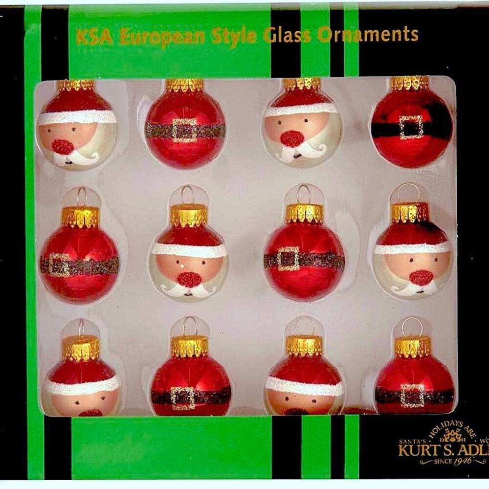 25MM Glass Santa and Buckle Ball, 12 Piece Set Ornaments, Red, Count,Christmas